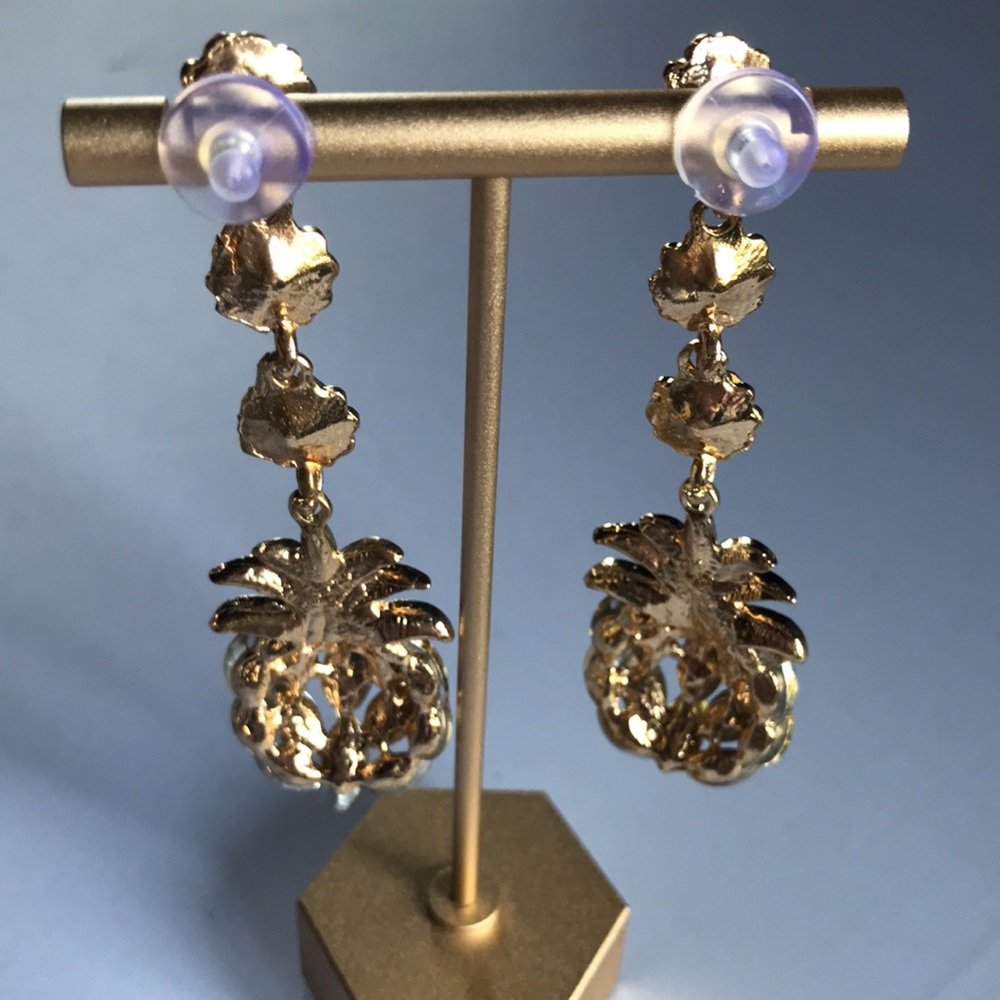 New! Rhinestone Pineapple Drop Earrings - Picture 7 of 8